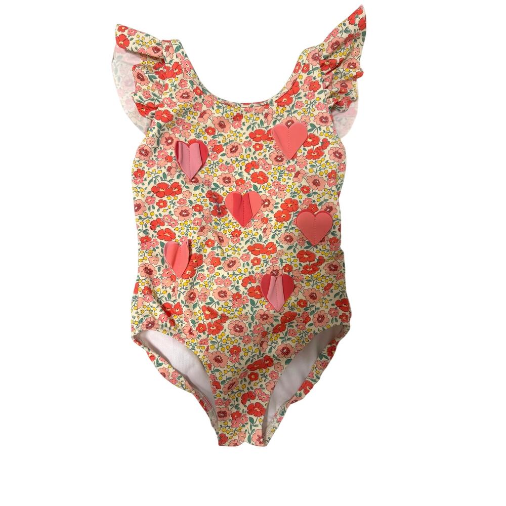 Mini Boden Ruffle One-Piece Swimsuit Pink Floral 2T